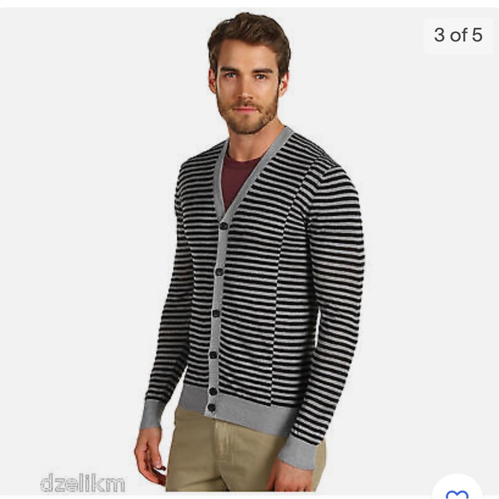 Theory Black and Grey Striped Goldsmith S Refinery Cardigan M - Picture 3 of 14